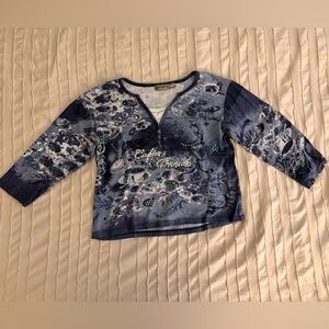 Jane Ashley Navy White Floral Long Sleeve Shirt